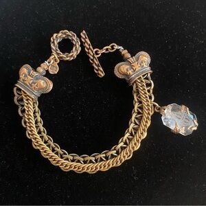 Vintage Gem Kingdom link Bracelet with intaglio Crystal Charm